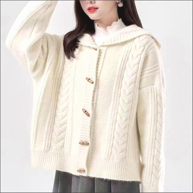 후드 니트 떡볶이 단추 아우터 꽈배기 2컬러 가디건