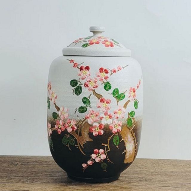 도자기 10kg 보관함 투톤 매화 곡물 주방 살림 쌀독