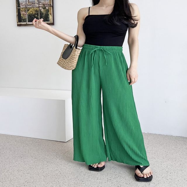여성 3컬러 쿨린넨 여름 주름 플리츠 와이드 롱팬츠