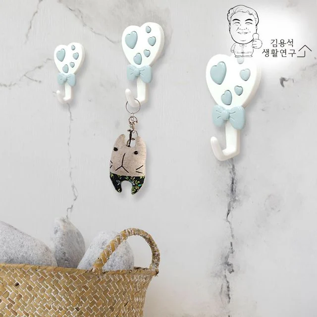 리본하트후크 2개입 벽걸이후크 매직후크 벽고리 고리