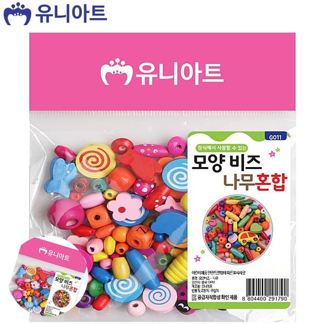컬러비즈 키링부자재 모양비즈 나무 혼합