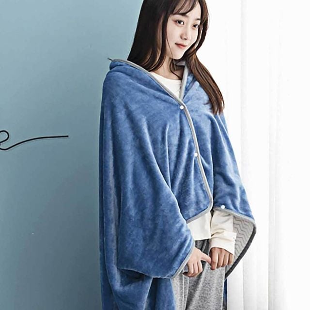 극세사 망토 담요 블루 100cm 무릎 보들보들