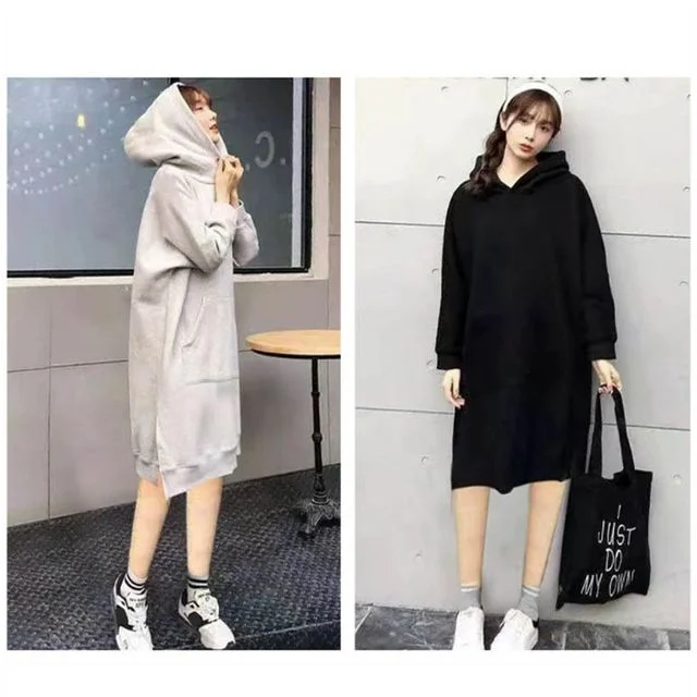 여자 여성 캐주얼 간편 외출복 기모안감 후드 원피스