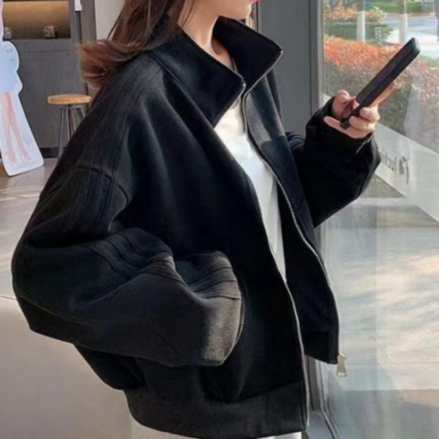 여성 하이넥 루즈핏 트레이닝 집업 자켓