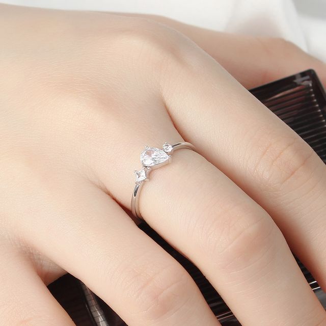 실버925 오픈링반지, 백금도금 아멜리 큐빅 여성반지