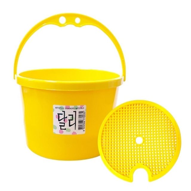 수채화 물통 소 노랑색 1칸 1.5L 미술용물통 수채물통 다용도물통