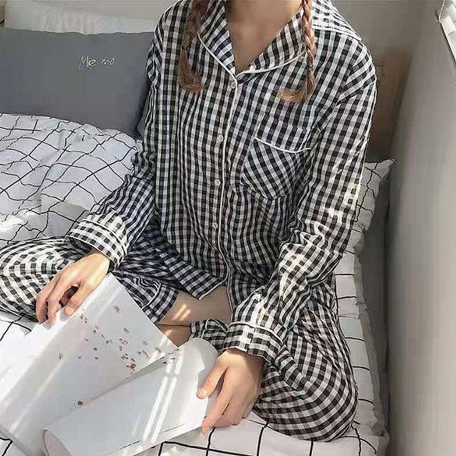 체크 여성 홈웨어 파자마 투피스 잠옷