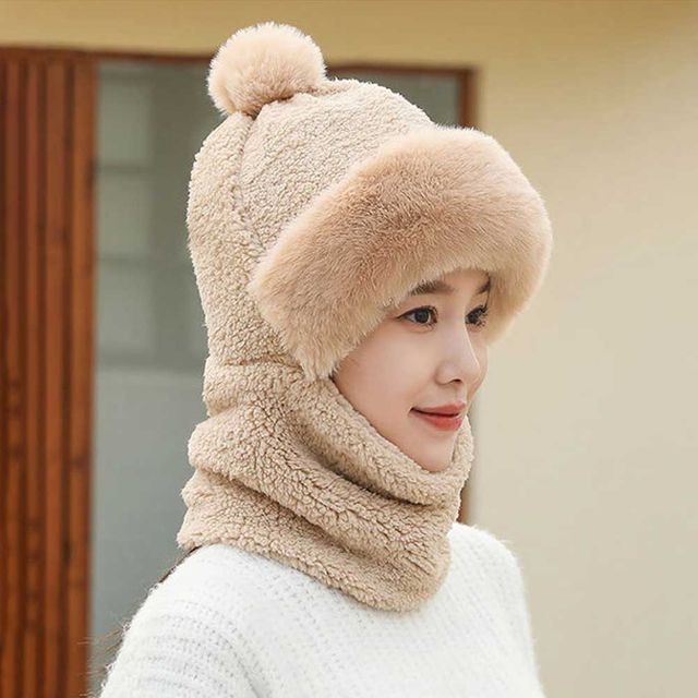 여자 겨울 여행 나들이 방한 넥 워머 방울 모자 코디