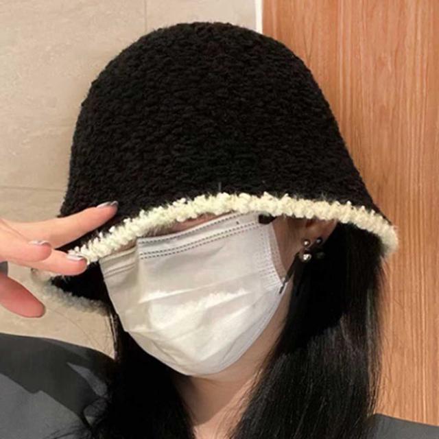 배색 니트 뽀글이 버킷햇 벙거지 모자 - 얼굴 작아보이는