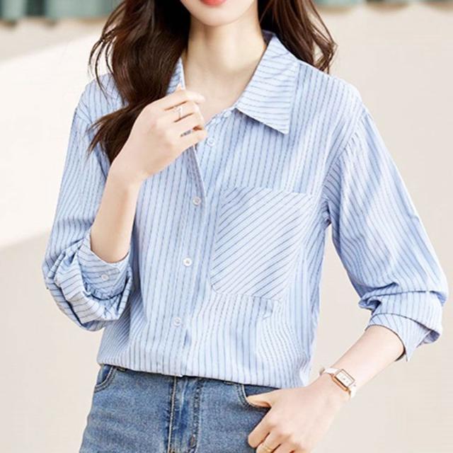 빅카라 스트라이프 블라우스 봄 가을 깔끔 오피스룩