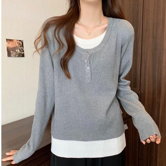 캐주얼 여성 루즈핏 레이어드 긴팔 데일리 티셔츠