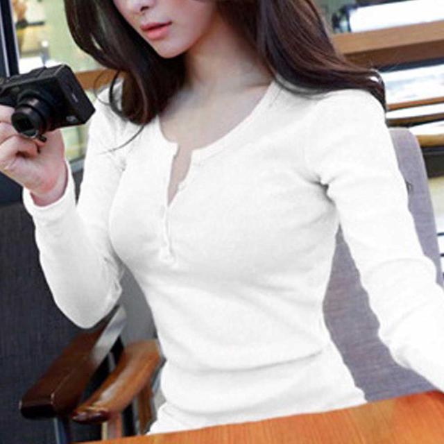 레이어드룩 이너 웨어 여자 슬림핏 단추 티셔츠 상의