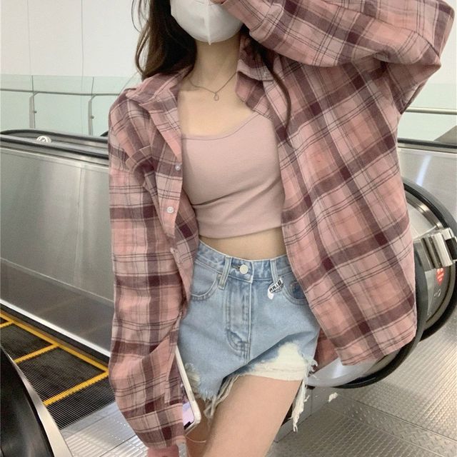 여성 가을 겨울 체크셔츠 핑크 여리여리함 예쁜셔츠