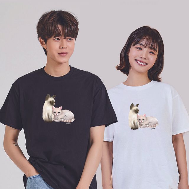 키밍 시암 고양이 커플 고양이 여름반팔티