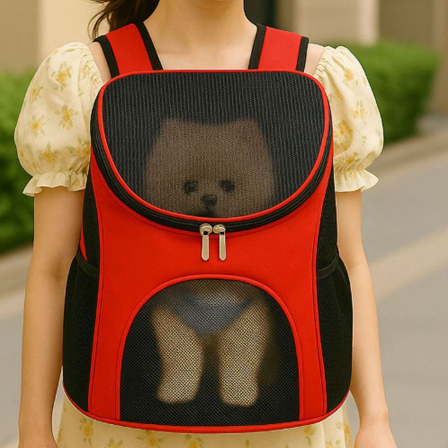 레드 메쉬 통풍 반려동물 백팩 강아지 고양이 가방