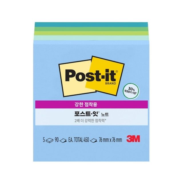 (3M) 포스트잇 강한점착용 654-5SST-RC- 오아시스 (76x76 450매) (4개입)