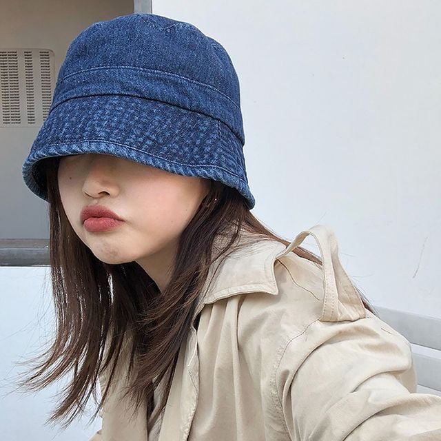 여성 벙거지모자 데님 기본 버킷햇 끈조절 가능