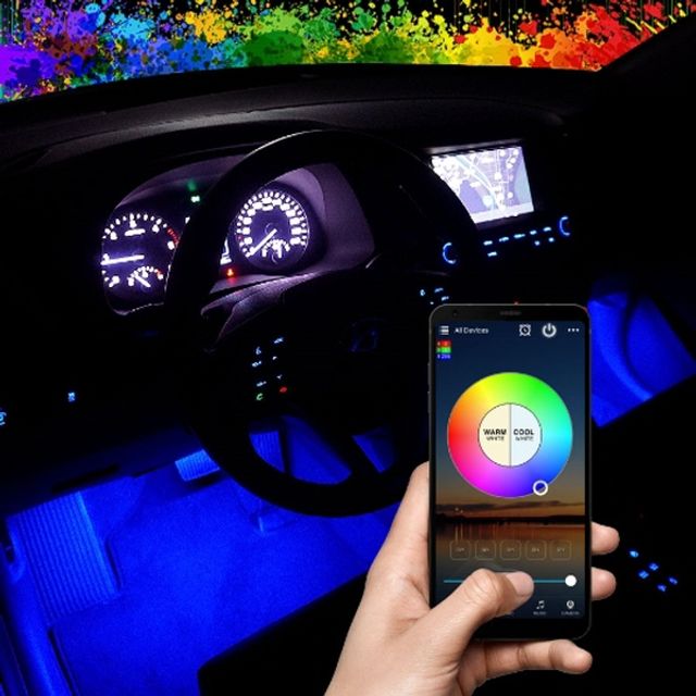 12V 차량용 RGB 무선 블루투스 컨트롤 LED바 풋등 키트 세트
