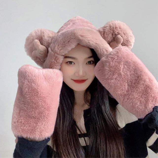 비타리토 곰돌이 후드 머플러 50x38cm 브라운