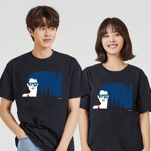 키밍 red blue 심플티셔츠 오버핏셔츠 검정반팔티