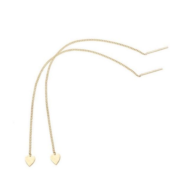 정품 14K GOLD 골드 심플 하트 롱 체인 귀걸이