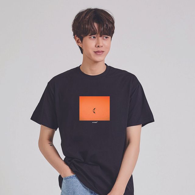 남성 오버핏 티셔츠 새 bird 일몰, 키밍 귀여운 반팔티
