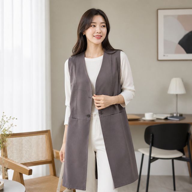 여성 오버핏 롱 조끼 간절기 데일리 레이어드 겨울 실내 사무실 보온 상의