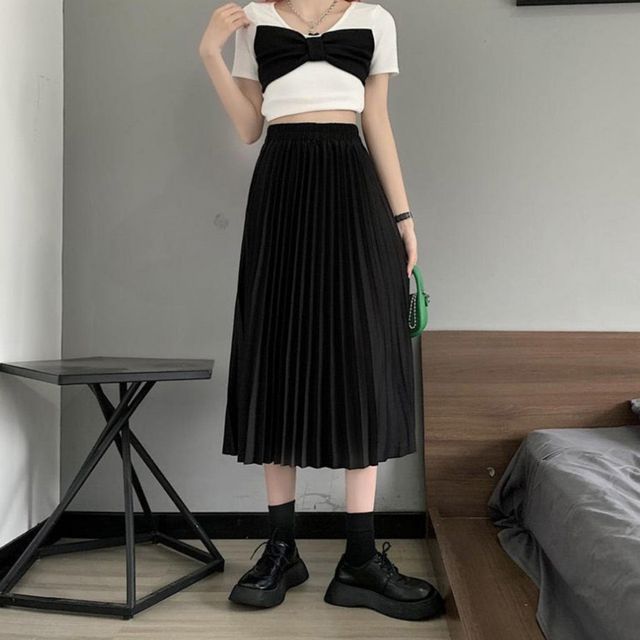 여성 A라인 플리츠 롱스커트 하체 커버 주름스커트