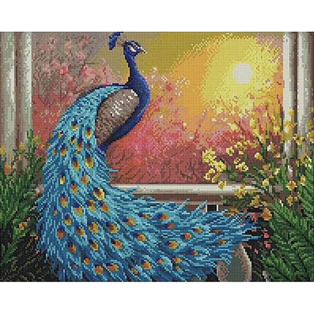 부귀 공작도 (캔버스) 보석십자수 40x50
