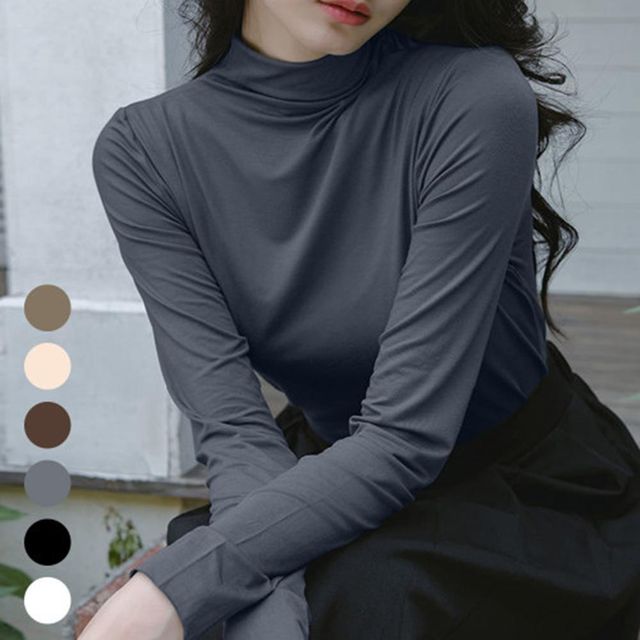 겨울 긴팔 스판 티셔츠 면스판 여성 패션 티
