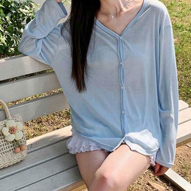 루즈핏 여성 시스루 가디건 간절기 여성 브이넥 가디건 데일리 여름