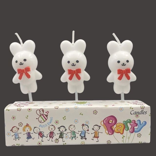 리본토끼 생일초 (3p x 3세트 화이트)