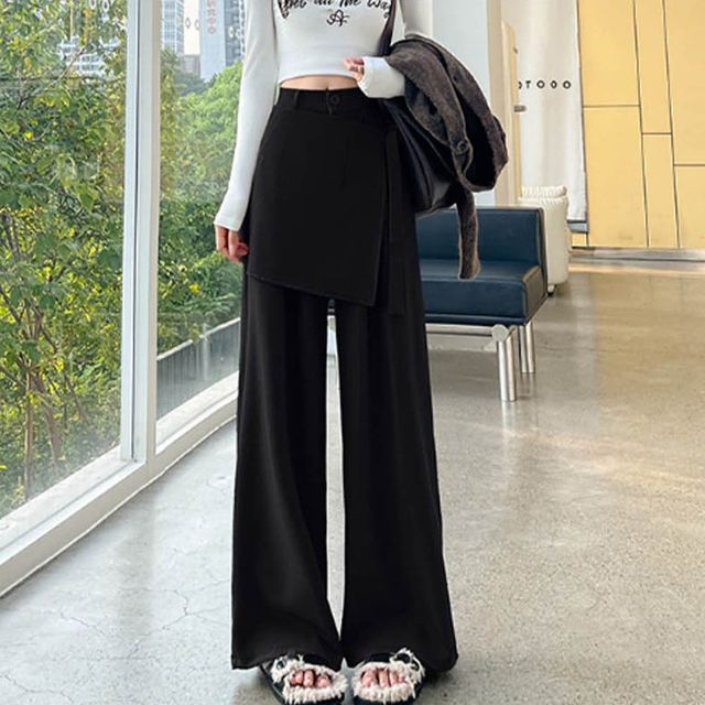 여자 랩스커트 레이어드 와이드핏 바지 정장 팬츠 2컬