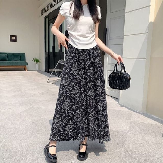 스커트 블랙 패턴 밴딩 스커트
