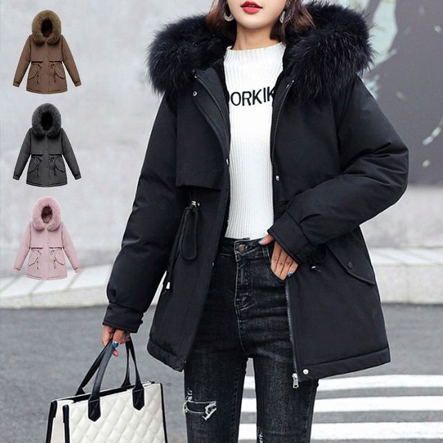 패딩 점퍼 여성 퍼후드 허리 스트링 겨울 아우터