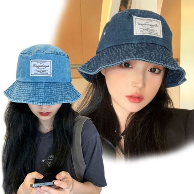 베이직 깔끔한 데일리 라벨벙거지 버켓햇 청벙거지