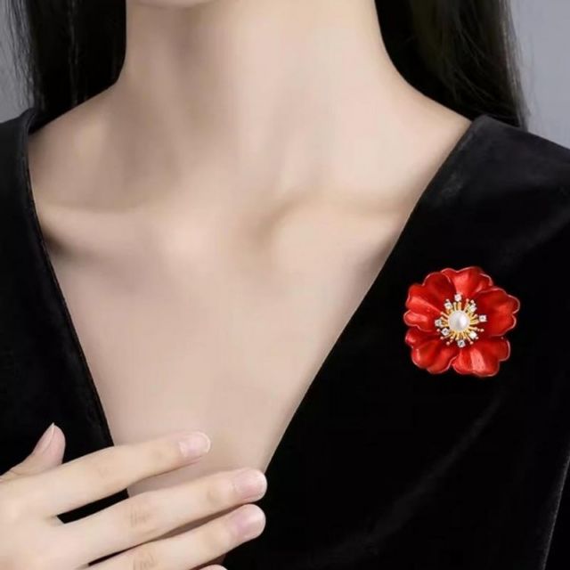 브로치 모란 팬던트형 꽃 진주 지르코니아