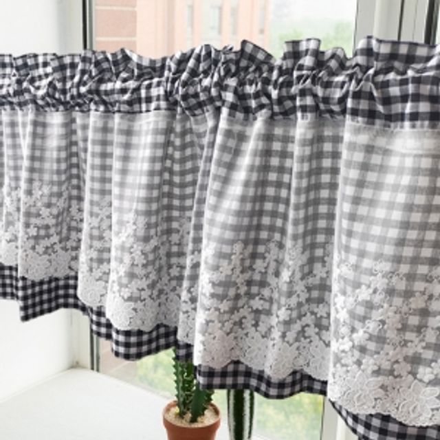 로맨틱 레이스 체크 바란스 커튼 주방 하프 반커텐