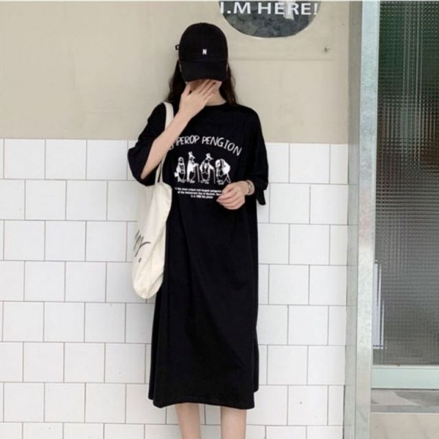 루즈핏 캐주얼 롱 펭귄 봄원피스 밑단절개 데일리 원