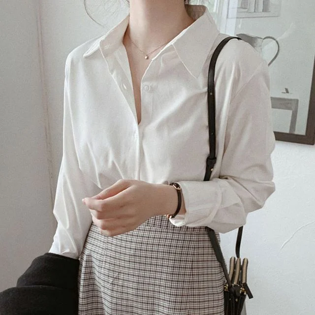 여성 화이트 블랙 정장 캐주얼 스타일 심플 블라우스