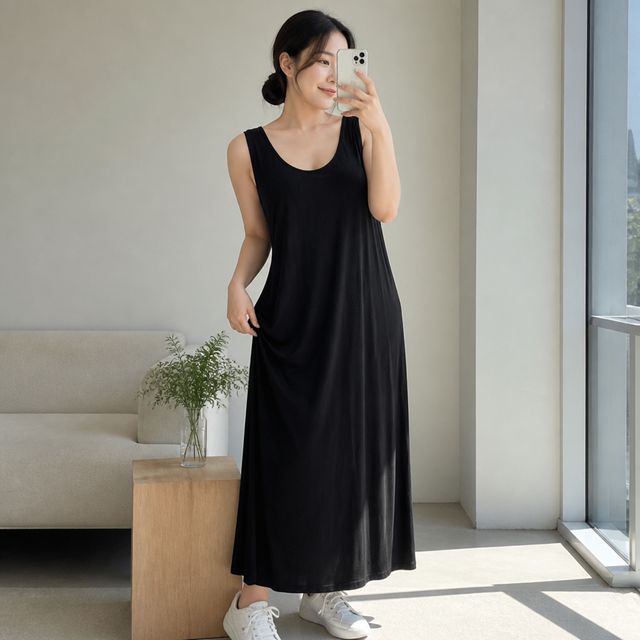 여성 데일리 롱 원피스 무지 민무늬 데일리룩 롱원피스 기본 스타일