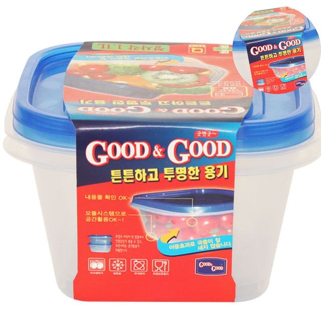 투명반찬통 밀폐용기세트 밀폐용기 1.1L 2P