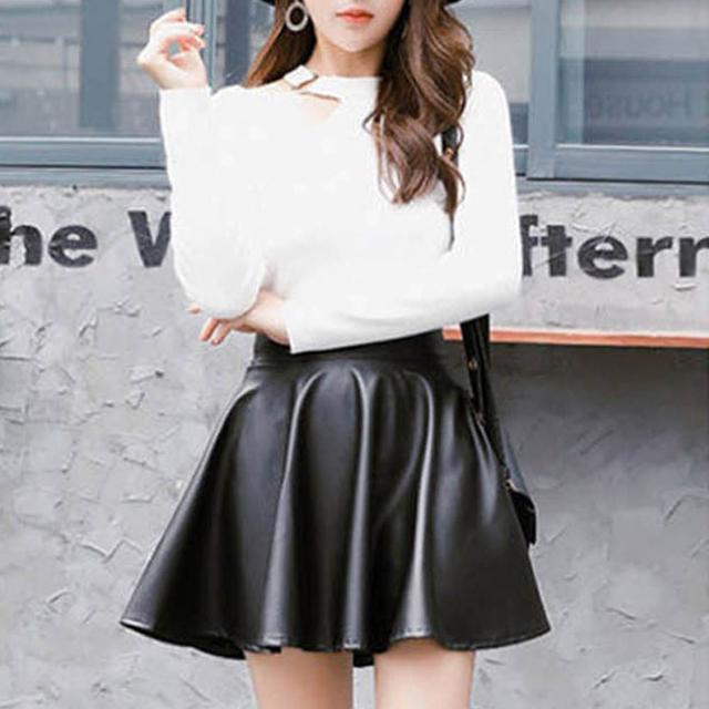 블랙 플레어 스커트 가죽치마 미니 레더 소재 A라인
