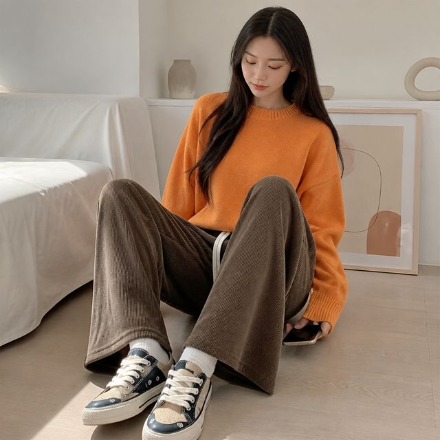 골지 코듀로이 와이드 팬츠 잠옷바지 여성 홈웨어 기모 일반형