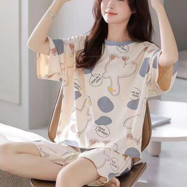 여성 여름 데일리 캐주얼 귀여운 반팔 잠옷 파자마 세트