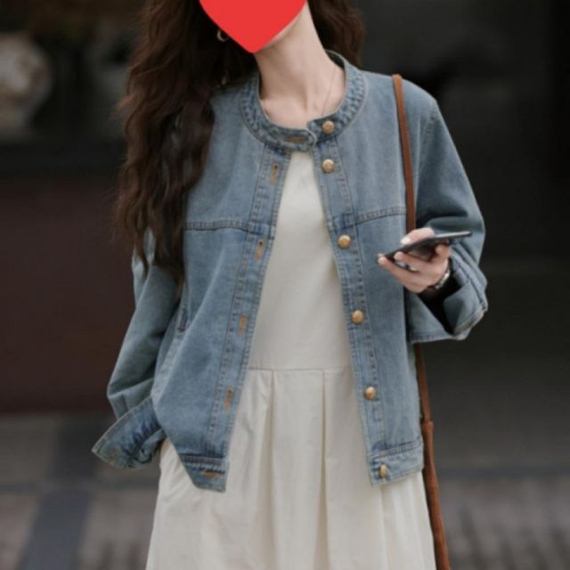 여성 간절기 데일리룩 라운드넥 무지 노카라 청자켓 봄 가을 캐주얼 아우터 겉옷