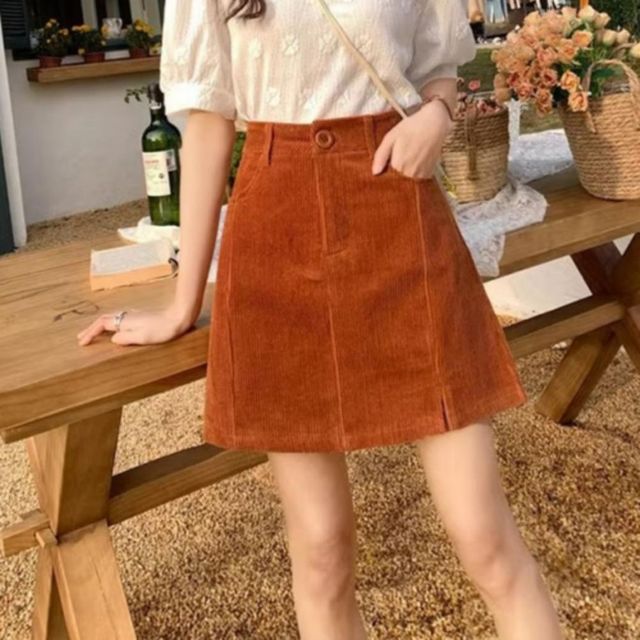 캐주얼 여성 학생 코듀로이 A라인 절개 스커트 치마