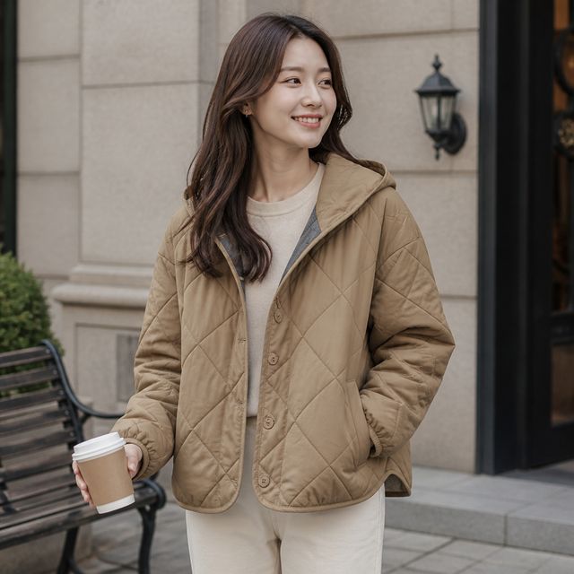 여성 퀼팅 자켓 다이아몬드 후드 점퍼 바람막이 간절기 데일리 아우터 봄