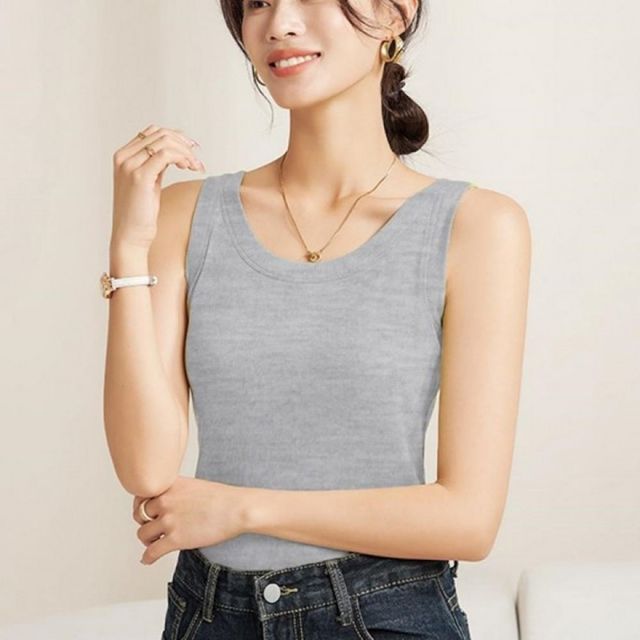 여성용 골지 슬리브리스 이너웨어 기본 캐미솔 레이어드 티셔츠
