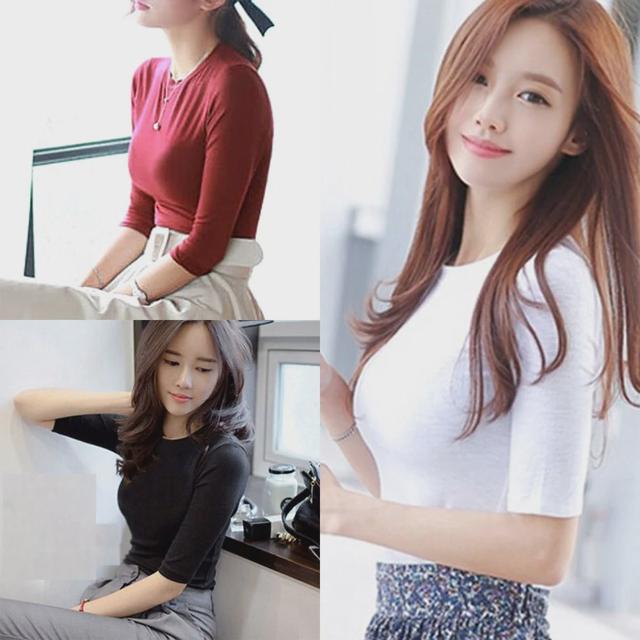 여자 5부소매 라운드 여름 티셔츠 반팔 데일리 이너티